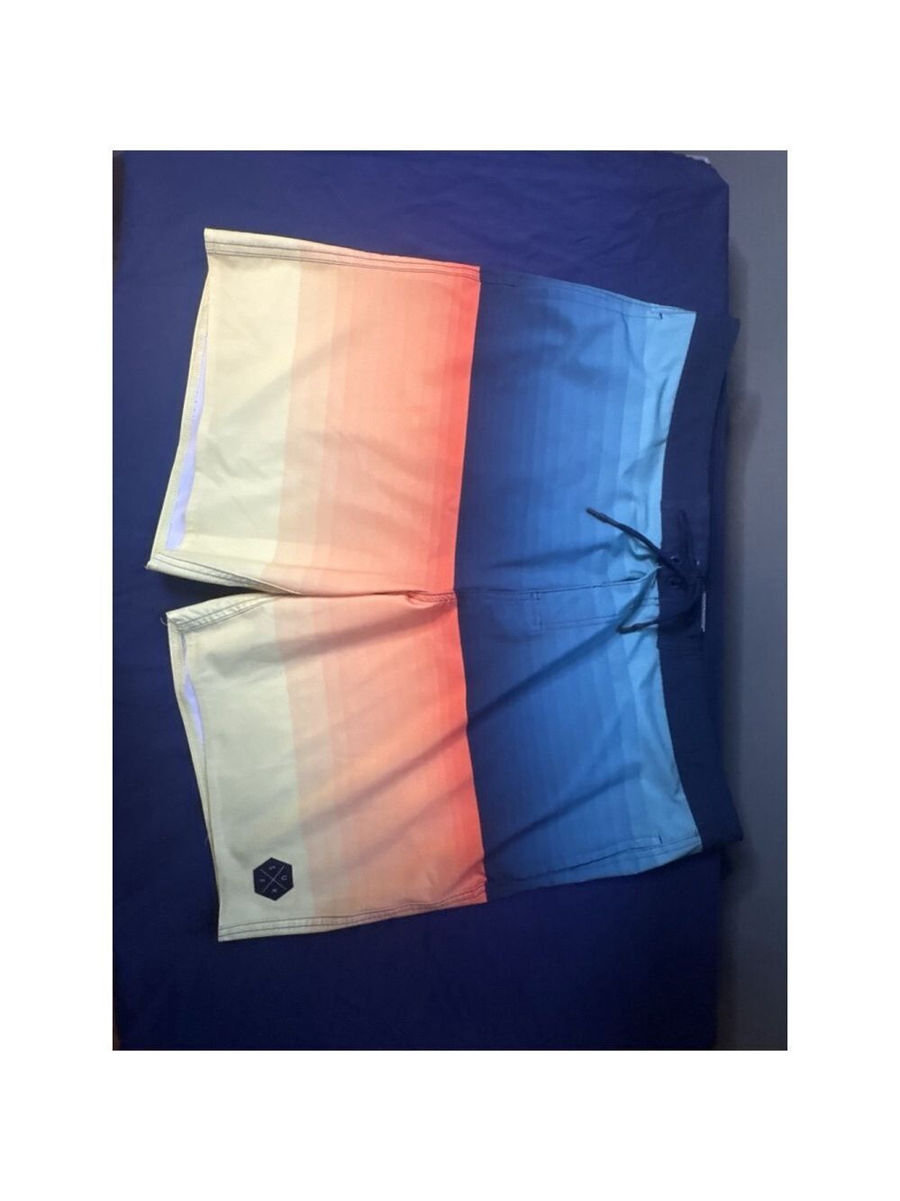 No Boundaries Men’s Board Shorts Size 42 Blue Orange Sunset Ombre Swim Trunks
